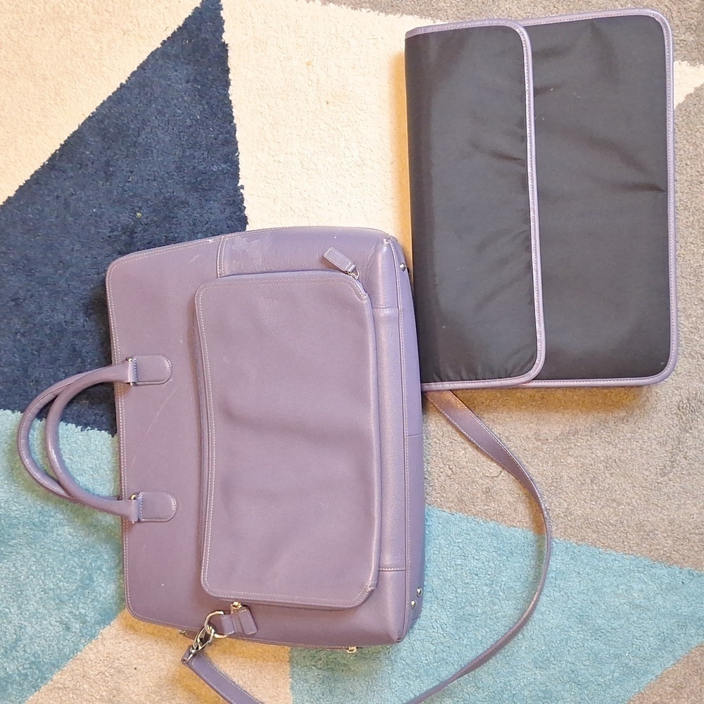 Levenger Majorca Expandable purple Leather Laptop Bag Briefcase